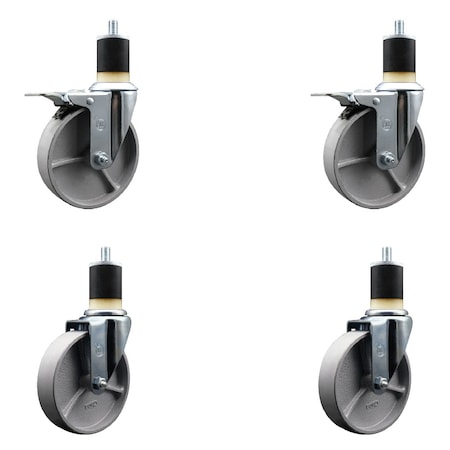 Service Caster 5'' Semi Steel Swivel 1-7/8'' Expanding Stem Caster Set 2 Total Lock Brakes, 4PK SCC-EXTTL20S515-SSR-2-S-2-178
